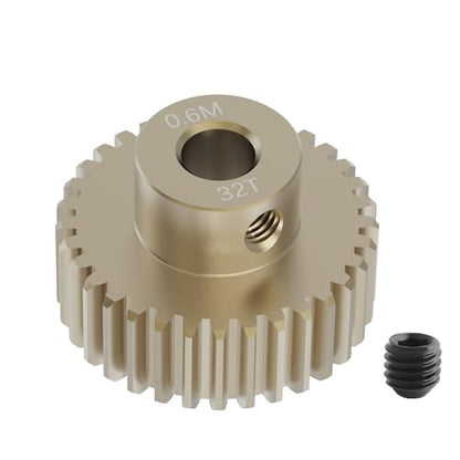 Pinion Motor Gear, M0.6 32T, 1/8 in (3.175mm) Shaft Hole | M0.6 Pitch 32 Teeth, 7075 Aluminum Alloy, 1/8 Inch Shaft Hole, RC Motor Pinion Upgrade, for 1/10 RC Brushless Crawler - size: M0.6 32T