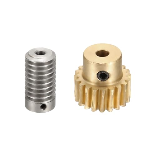 uxcell Worm Gear Set 20T 0.8 Module 1:20 Reduction Rate, Right Rotation Drive Gear Box Wheel Reduce Transmission Part (Brass Gear-4mm Bore, 1045 Steel Rod 5mm Bore) - size: Gear-4mm, Rod-5mm Bore, style: 0.8M-20T