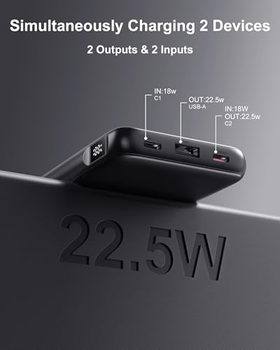 2-Pack Power Bank, 10000mAh 22.5W Fast Charging Portable Charger | Travel Essential, 2 Outputs & 2 Inputs, Slim USB C Digital Display Battery Pack for iPhone Galaxy iPad Tablets, Black & white - color: Black & White