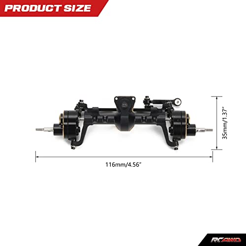RCAWD Front Portal Axle Set for Axial SCX24 Upgrades Housing with Steel Gears& Brass Worm Gears& Brass Third Member Housing& Brass Hex, Aluminum Hop Ups Parts #AXI31609 Black