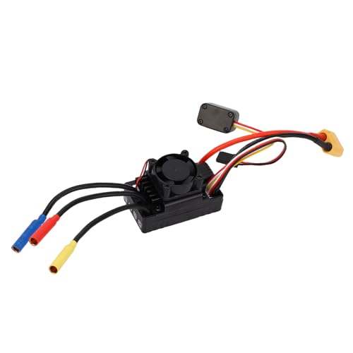 Asixxsix 60A Brushless ESC, Water Proof RC Electronic Speed Controller for 1/10 RC Cars with Cooling Fan External Programming Port Adjustable Braking Supports Programming Card