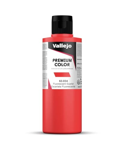 Vallejo - Premium Color Fluorescent Scarlet 6.76 Fl.Oz. (200 ml) for Airbrushing, Acrylic-Polyurethane Hybrid Resin of Great Resistance Paint, RC, Model and Hobby Use - style: Fluorescent Scarlet