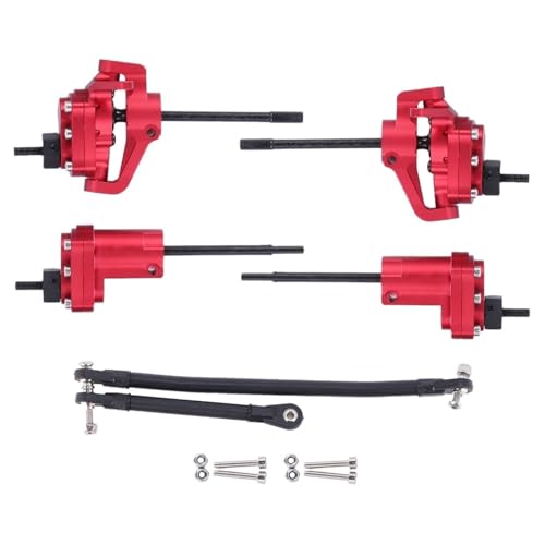1/10 RC Crawler Aluminum Portal Front and Rear Axle Set for Axial SCX10 II 90046 90047 AR44 – CNC Alloy Axles with Steering Link Upgrade Parts for SCX10 Trucks (Red Rear Axle) - color: Red Rear Axle