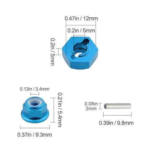 Hobbypark 12mm Aluminum Wheel Hex Drive Hub Adaptor (4P) & M4 Locknut (4P) RC Model Car Parts Blue