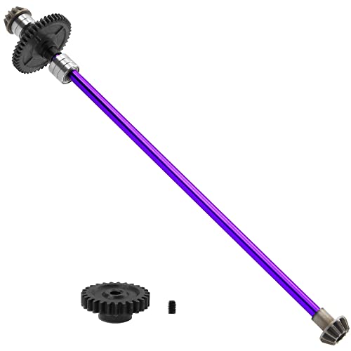 Metal Center Drive Shaft RC Car Central Transmission Shaft w/ 27T Motor Gear Upgrade Part Compatible with Wltoys 124018 124019 1/12 RC Car Buggy (Purple) - color: Purple