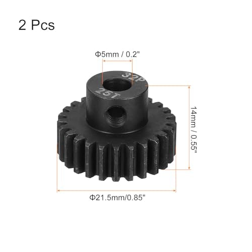 MECCANIXITY 2 Pcs RC 32P Hardened Pinion Gear 5mm Shaft, 25T Motor Gears Carbon Steel for 1/10 RC Model Car Boat Drone - style: 25T