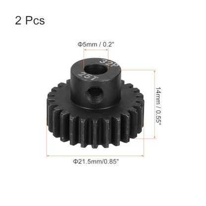 MECCANIXITY 2 Pcs RC 32P Hardened Pinion Gear 5mm Shaft, 25T Motor Gears Carbon Steel for 1/10 RC Model Car Boat Drone - style: 25T
