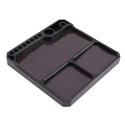 Silicone Tool Tray, Non Slip Parts Organizer with Magnetic Screw Holder, Divided Compartments for 1 10 RC Crawler Car Repair, Model Builders and Electronics Work