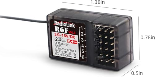 Radiolink 2.4Ghz R6F 6 Channels RC Receiver Long Distance Control for Car/Boat Surface Remote Controller RC6GS V2/RC4GS V2/RC4GS V3/RC6GS V3/RC8X/T12D/T16D/T8S/T8FB (No Gyro)