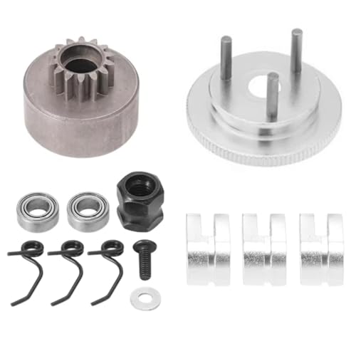 for HSP for Nitro 1/8 Metal 14T Gear Flywheel Assembly RC Car Bearing Clutch Bell Shoes Nut Springs Parts Accessories RC Car Repair Kit(Silver) - size: Silver