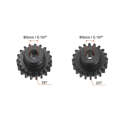 HARFINGTON Mod 1 M1 Pinion Motor Gear Set 2pcs 19T 20T Fit 5mm RC Motor Shaft M1 Pitch Gears for RC Car, with Hex Key - style: 19T 20T