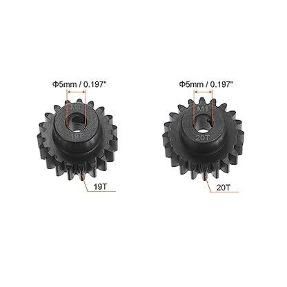 HARFINGTON Mod 1 M1 Pinion Motor Gear Set 2pcs 19T 20T Fit 5mm RC Motor Shaft M1 Pitch Gears for RC Car, with Hex Key - style: 19T 20T