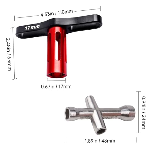 Hobbypark RC Hex Wrench Nut Driver (4mm 5mm 5.5mm 7mm 17mm) Wheel Hub Cross Socket Spanner Repair Tools for 1:8 1/10 Scale RC Cars (2-Pack)