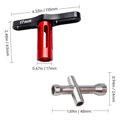 Hobbypark RC Hex Wrench Nut Driver (4mm 5mm 5.5mm 7mm 17mm) Wheel Hub Cross Socket Spanner Repair Tools for 1:8 1/10 Scale RC Cars (2-Pack)