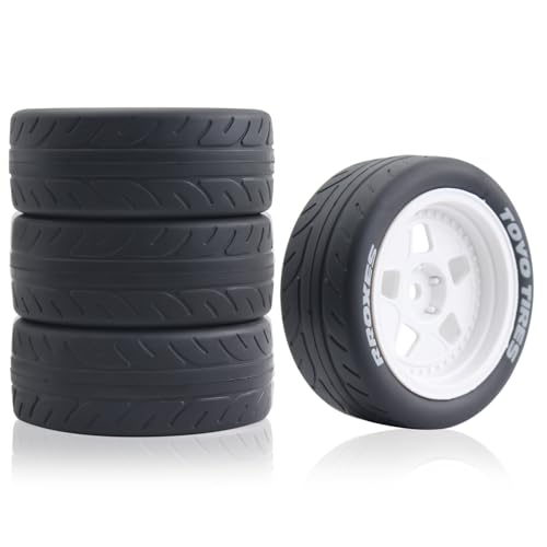 68mm 4PCS 1/10 RC On-Road tires and Hard Plastic wheels set Hex 12mm For WRC Drift Car Conversion 1/10 RC On-Road Car Traxxas Tamiya FW06 TT02 HPI HSP 94122 Kyosho W115 (White) - color: White