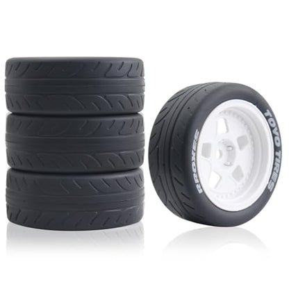 68mm 4PCS 1/10 RC On-Road tires and Hard Plastic wheels set Hex 12mm For WRC Drift Car Conversion 1/10 RC On-Road Car Traxxas Tamiya FW06 TT02 HPI HSP 94122 Kyosho W115 (White) - color: White