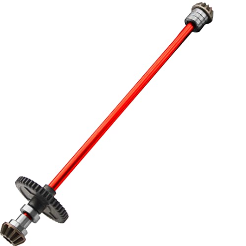 Metal Center Drive Shaft RC Car Central Transmission Shaft w/ 27T Motor Gear Upgrade Part Compatible with Wltoys 144001 1/14 RC Car Buggy (Red) - color: Red