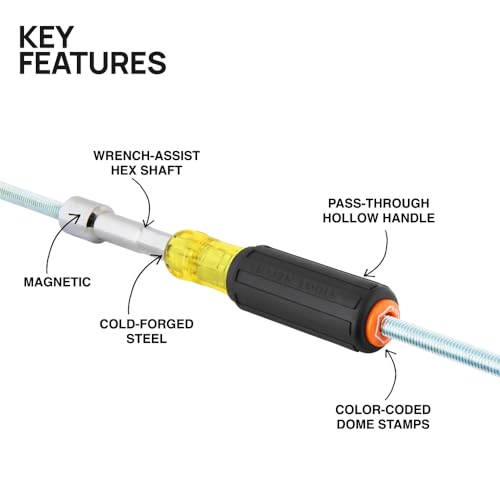 Klein Tools 65406M Metric Color-Coded Nut Driver, Hollow-Shaft, Heavy-Duty 6 mm Hex, Pass-Through Design, 6-Point Socket, and Cushion-Grip Handle - size: 6mm