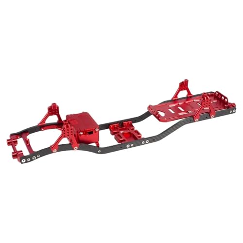 for SCX10 Chassis Set for 1/10 RC Crawler w/Carbon Fiber Rails Metal Brace Skid Plate Adjustable Shock Mount Radio Box Battery Tray(Red Set) - color: Red Set
