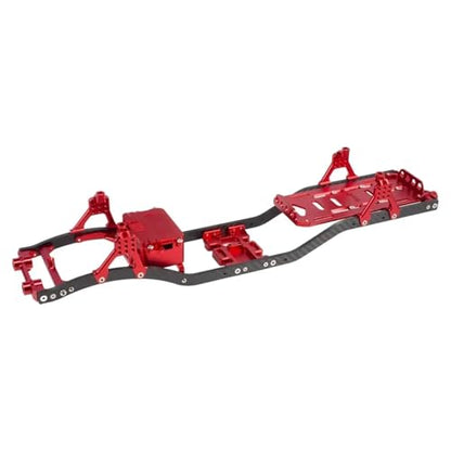 for SCX10 Chassis Set for 1/10 RC Crawler w/Carbon Fiber Rails Metal Brace Skid Plate Adjustable Shock Mount Radio Box Battery Tray(Red Set) - color: Red Set