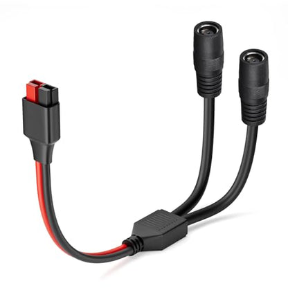 DC 8mm Female to Anderson Splitter Cable,12AWG Anderson to 2 Female DC 7909 Adapter for Solar Panel Portable Power Station(1FT) | 45A to DC7909 Y Splitter cable splits one power source into two charging outputs for compatible portable power equipment. - c