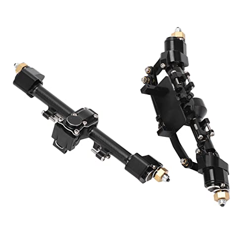 RC Car Metal Front Rear Portal Axle Set Assembly, Aluminum Alloy Housing with CNC Machined Steel Gears for Axial 1/24 SCX24 Upgrade (Black) - color: Black