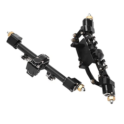 RC Car Metal Front Rear Portal Axle Set Assembly, Aluminum Alloy Housing with CNC Machined Steel Gears for Axial 1/24 SCX24 Upgrade (Black) - color: Black