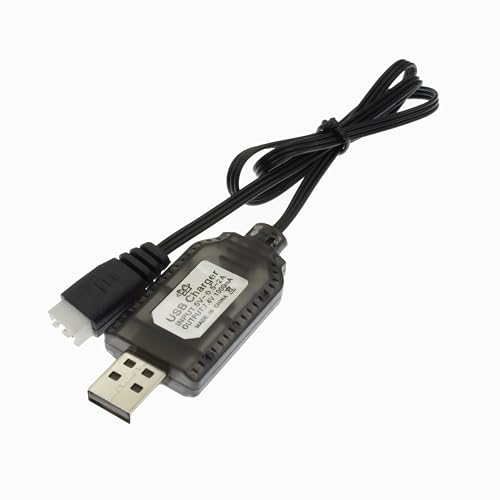 7.4V XH-3P 3-Pin USB Charger Cable for 2S LiPo Battery Packs, 1.8ft Cord | Charges 7.4V 2S LiPo battery packs with XH-3P plug for gel blasters, splatter ball guns, SCX24 RC cars and drones