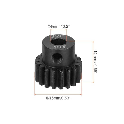 MECCANIXITY RC 32P Hardened Pinion Gear 5mm Shaft, 18T Motor Gears Carbon Steel for 1/10 RC Model Car Boat Drone - style: 18T