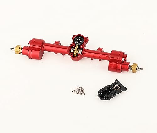 Aluminum Complete Front & Rear Portal Axle with Servo Arm for SCX24 Bronco Gladiator Deadbolt JLU C10 Axial 1/24 RC Crawler Metal Upgrade Parts (Red) - color: Red