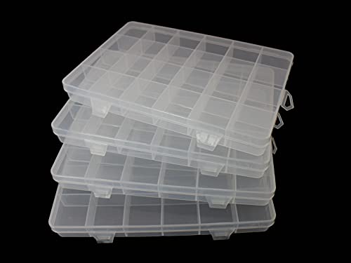 4packs Plastic Organizer Box 24 Grids Clear Storage Container Jewelry Box with Fixed Dividers for Beads Art DIY Crafts Jewelry Fishing Tackles (4pcs 24 Grids Box) - size: 4pcs 24 Grids Box