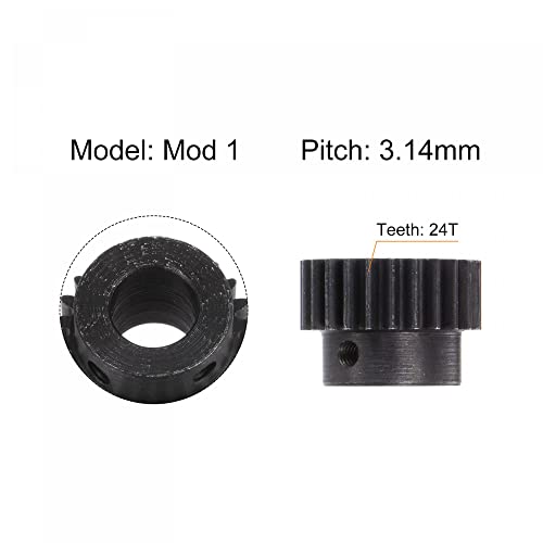 uxcell 1Mod 24T Pinion Gear 10mm Bore Hardened Steel Motor Rack Spur Gear with Step for RC Car Truck Buggy Gear Drive, 2 Set