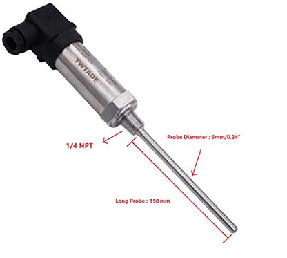 TWTADE Industrial Temperature Sensor Temperature Transmitter -50°C~+150°C, 2-Wire 4-20mA Signal Output 1/4" NPT, Male Thread, Probe Rod Length: 150MM - size: 1/4"NPT-150mm