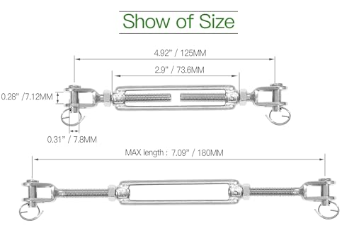6PCS M5 Jaw Jaw Turnbuckle Stainless Steel Jaw and Jaw Turnbuckle, Jaw Jaw Closed Body Marine Turnbuckle, Durable for Wire Rope Cable (M5, Jaw & Jaw) - style: Jaw & Jaw-M-5