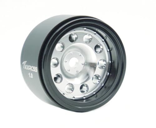 RC 1.0 Beadlock Wheels Offsets -2 Aluminum Rims for AX24 1/18 TRX4M All 1/24 Scale Axial SCX24 Deadbolt RC Crawler Car Wheels Upgrades 4Pc (Silver Black) - color: Silver Black