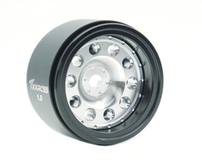 RC 1.0 Beadlock Wheels Offsets -2 Aluminum Rims for AX24 1/18 TRX4M All 1/24 Scale Axial SCX24 Deadbolt RC Crawler Car Wheels Upgrades 4Pc (Silver Black) - color: Silver Black