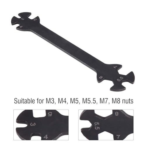 RC Car Multi Function Tool,10.2cm/4.02in Length Remote Control Model Toy Tool Metal Turnbuckle Nut Wrench for M3 M4 M5 M5.5 M7 M8 Nuts