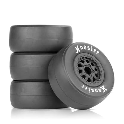 1/10 RC Racing Slick 105x45mm Tires & Wheels Set: Rubber Tires on 12mm Hex Rims for Traxxas Slash, ARRMA Senton, LOSI Short Course Truck - Upgrade (4Pcs)