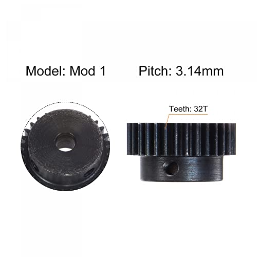 uxcell 1Mod 32T Pinion Gear 6mm Bore Hardened Steel Motor Rack Spur Gear with Step for RC Car Truck Buggy Gear Drive, 2 Set