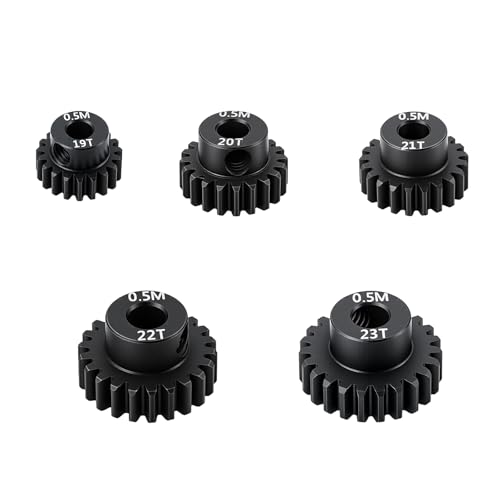 Hardened Steel 0.5 Mod 19T 20T 21T 22T 23T Pinion Gear 3.175mm Bore with 2.3mm Adapter Shaft for Arrma 1/14 Typhon 1/16 Mojave 1/18 Granite Grom Losi 1/12 Motor Gear