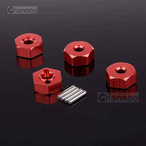 1/10 12mm Wheel Drive Hex with Pin Screws for 1:10 RC RC Buggy Truck Car Upgrade Parts Slash 2WD HSP 102042 122042 Redcat Rc4wd Tamiya Axial SCX10 D90 Hpi LRP WLtoy 4PCS (Red) - color: Red