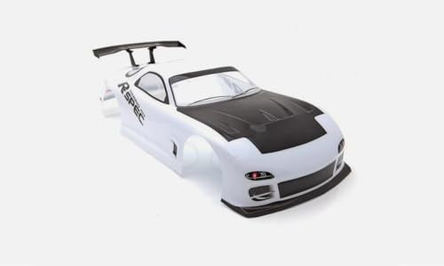1/10 Scale RC Painted Drift Racing Touring OnRoad Car Body Shell, No Cut, 1:10 Scale, RX7 White (with Tail Wings) - style: With Tail Wings