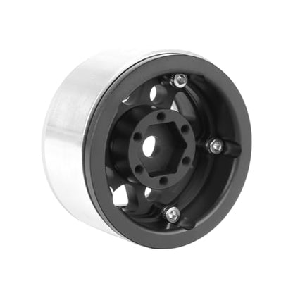 4PCS 1.55 Inch Aluminum Alloy Metal 5Spoke Beadlock Wheel Rim Hubs Replacement Accessory for AX90069 D90 TF2 CC01 Tamiya 1/10 RC Crawler Car Upgrade Parts (Black Silver) - color: Black Silver