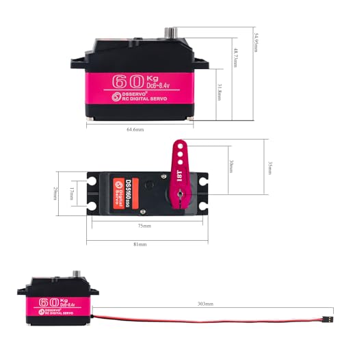 2Pcs RCmall DS5160 SSG HV 60KG Large Torque Programmable Digital 270 Degree RC Servo with T18 Adjustable Metal Servo Arm for 1/5 Scale RC Crawler Truck Robot - style: 2Pcs