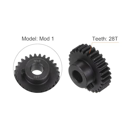 uxcell Mod 1 28T Pinion Gear 8mm Bore Hardened Steel Motor Rack Spur Gear for RC Car Truck Gear Drive