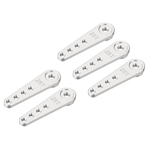 MECCANIXITY 5 Pcs Aluminum Servo Horn Long 25T Steering Arm 37mm Length Silver Suitable for DIY RC Car/Boat/AirplanesBoat Model Accessories - color: Silver