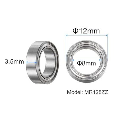 uxcell 20pcs MR128ZZ Deep Groove Ball Bearings 8x12x3.5mm Chrome Steel Miniature Bearing Double Shielded Precision Bearings, P6 (ABEC 3) - size: 8x12x3.5mm