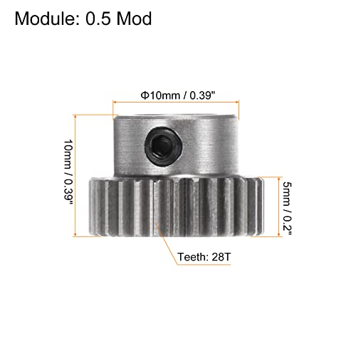 HARFINGTON Pinion Gear 3mm Bore 28T Mod 0.5 Stainless Steel Spur Diff Differential Motor Gear RC Car Replacement Parts - style: 28T