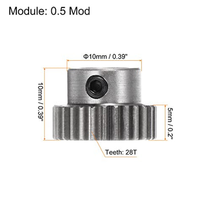 HARFINGTON Pinion Gear 3mm Bore 28T Mod 0.5 Stainless Steel Spur Diff Differential Motor Gear RC Car Replacement Parts - style: 28T