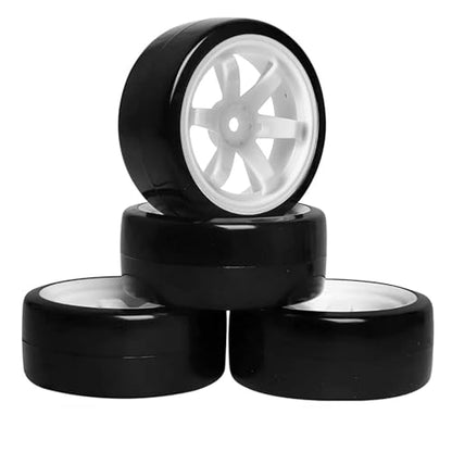 4PCS 1/10 RC Drift Car Tires Smooth Hard Tyre Plastic Wheel Rims Set Replacement for HSP Tamiya HPI Kyosho On-Road Drifting Car(White) - color: White